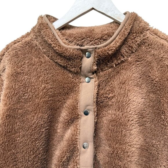 Denim & Co. Fleece Pullover Plus Size 2X Brown Cozy Fuzzy Womens Sherpa Jacket - Picture 3 of 9